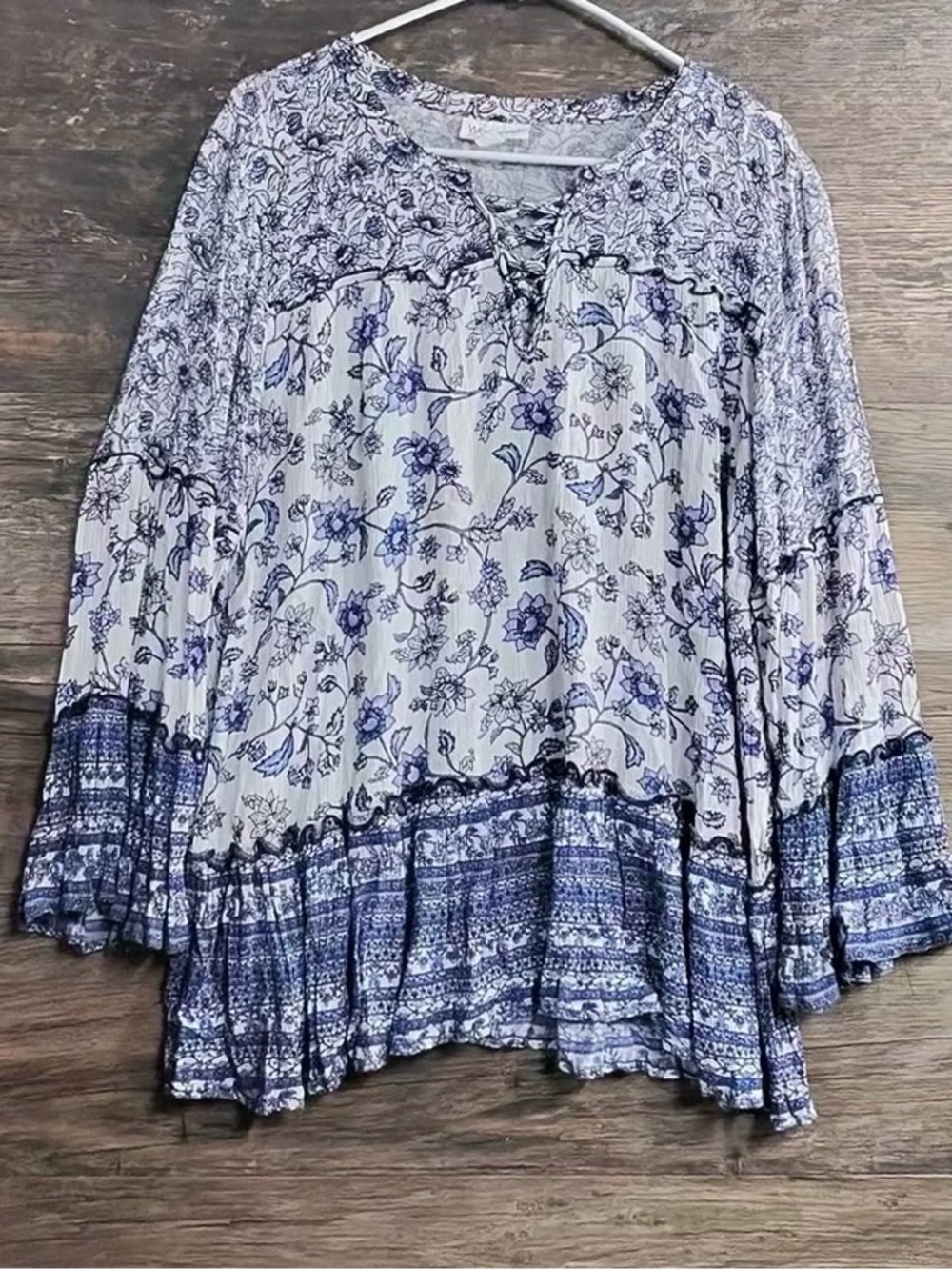 Westport White and Blue Floral Tunic Blouse